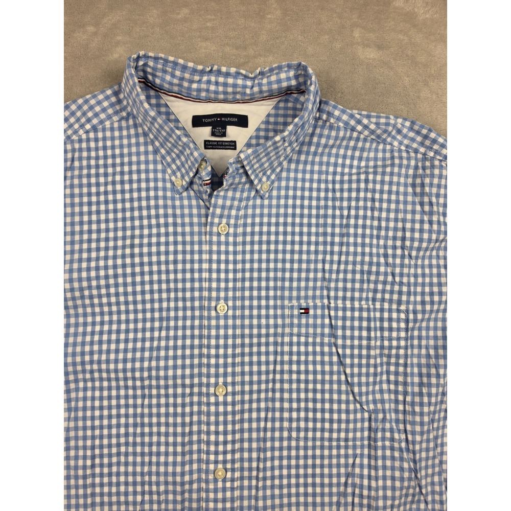 Tommy Hilfiger Button Down Shirt‎ Mens XXL Blue Gingham Classic Fit Stretch